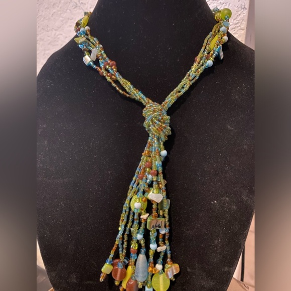 Artisan multi strand tassel necklace Shades of the ocean beads Mermaidcore - Picture 4 of 15